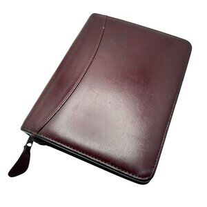Franklin Quest Full Grain Aniline Leather Burgundy Planner Compact Sz 6-Ring